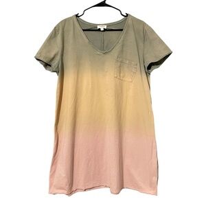 4 for $25 SALE Umgee Ombre V-Neck Pocket Short Sleeve T-Shirt Dress Pink Green L